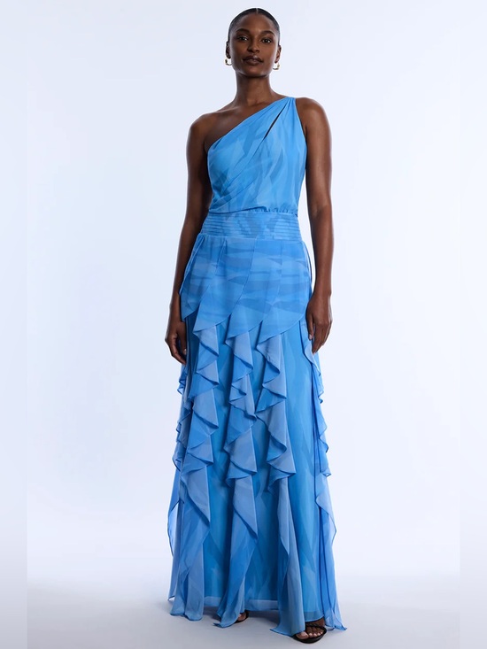 BCBGMaxAzria Dresses & Skirts - BCBGMaxAzria One-Shoulder Sky Blue Ruffle Gown
